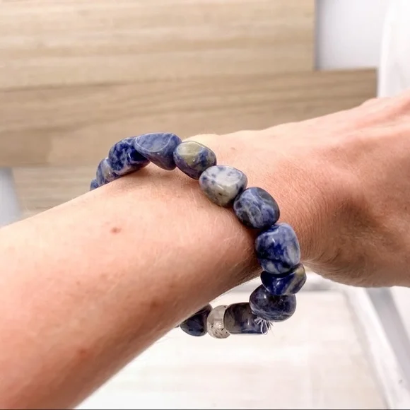 Sodalite Polished Stone Stretch Bracelet - Picture 2 of 6
